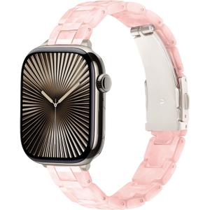 Slim Resin Band Compatible With Apple Watch Band Women 38/40/41/42mm(Series 10), 14mm Thin Tortoise Lightweight Bracelet Dressy Strap for iWatch Bands Series 11 10 SE 2nd/3 9 8 7 6 5 4 3