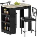 VECELO Small Bar Table and Chairs Tall Kitchen Breakfast Nook with Stools/Dining Set for 2, Storage Shelves, Space-Saving, Gray (Grey)