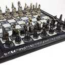 Egyptian Anubis Chess Set Black Silver and Gold Men with 16" Hieroglyphic Board