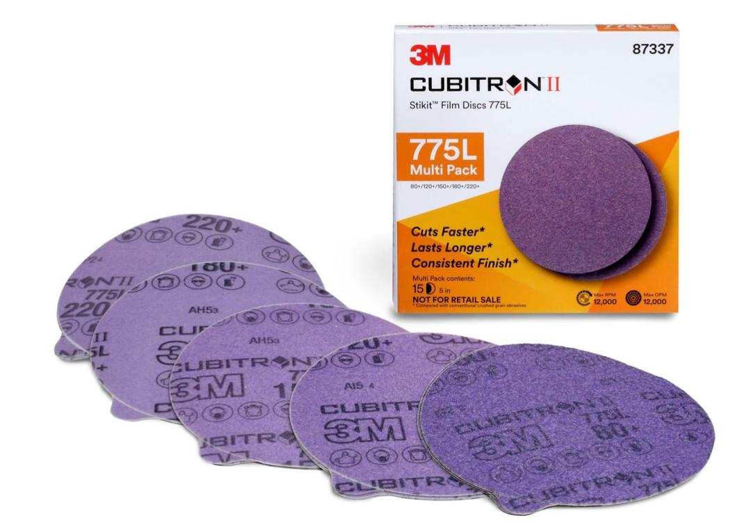 3M Cubitron II Stikit Film Disc 775L, 87337, 5 in x NH, 80+ to 220+, 15 per Pack