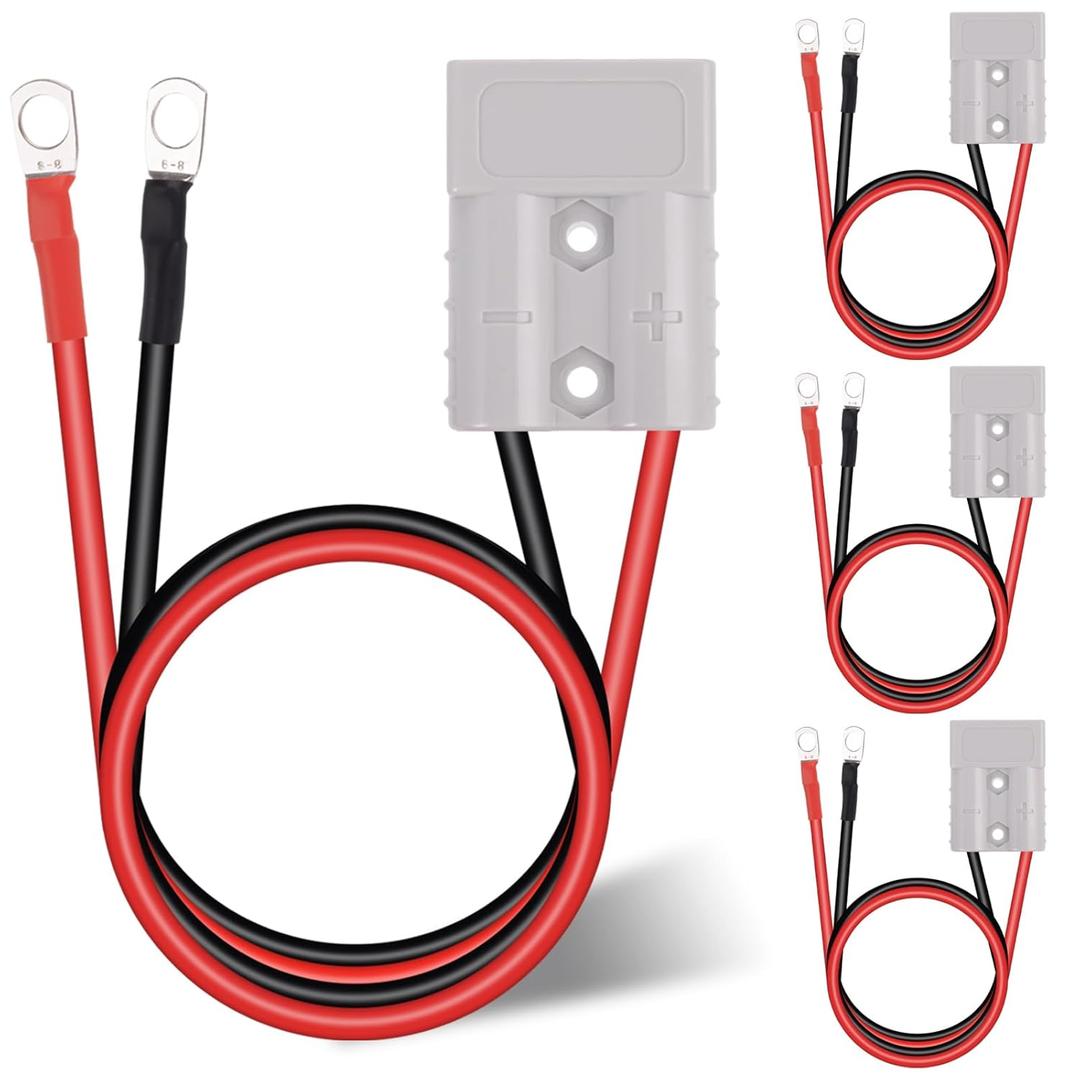 4Pcs 50A Anderson Style Battery Connector Cable 10AWG 1FT Quick Disconnect Power Wire with Silver Plated Terminals Compatible with Anderson Plug for Winch LiFePO4 Battery Solar Golf Cart Trailer