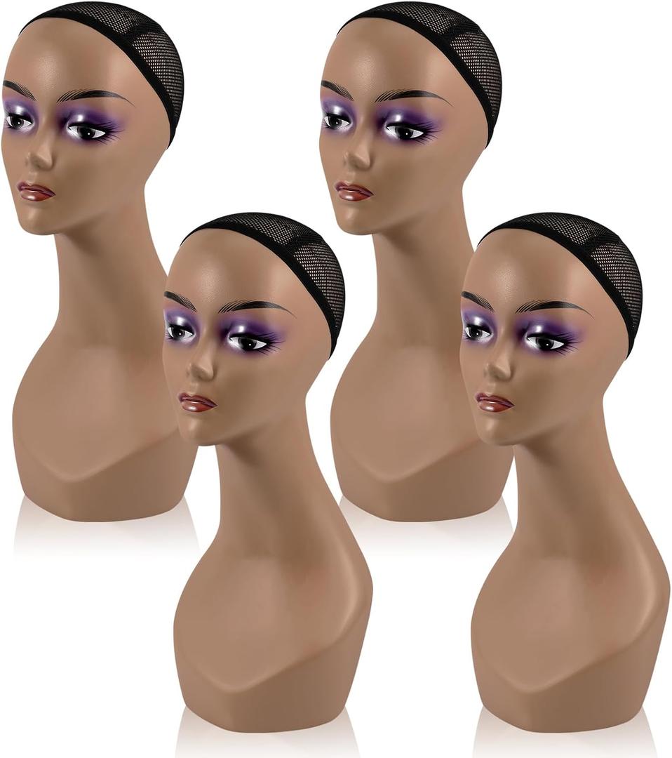 Leinuosen 4 Pcs Female Realistic Mannequin Head for Wigs 19" Lifelike Plastic Manikin Head Display Heads for Sunglasses Earrings Jewelry Display, Beauty Accessories (Black), about 19 inches/ 48 cm in height