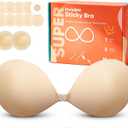 Strapless Sticky Bra for Women, Invisible Adhesive Backless Bra, Lightweight Breathable Seamless for Wedding Dress (Beige, S)