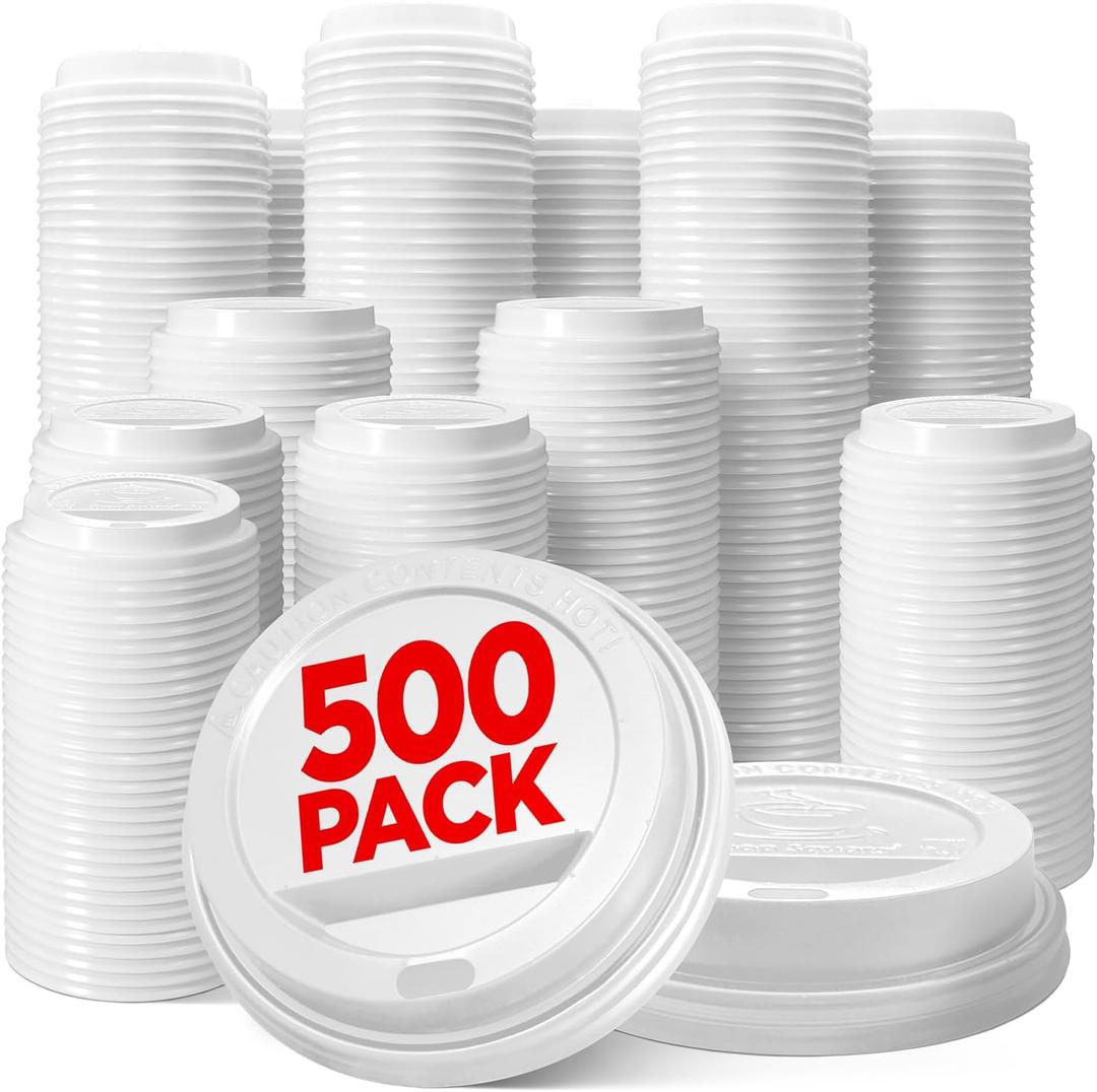 (500-Pack) Coffee Cup Lids - Disposable Coffee Lids for 8, 10, 12, 16, 20, & 24 oz Paper Cups, Dome for To-Go Beverages, Expresso, Tea, Hot Chocolate - White