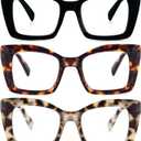REAVEE 3 Pack Oversized Square Reading Glasses Oprah Style for Women, Blue Light Blocking Large Frame Computer Designer Fashion Readers with Spring Hinge (Black/Tortoise/Grey Tortoise,2.75)