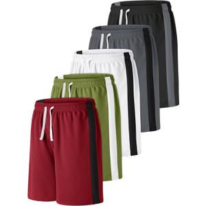 Resinta 5 Pack Boys Shorts Boys Basketball Athletic Shorts Kids Active Gym Soccer Sports Shorts Mesh Quick Dry Elastic Waist (8-10 Years, Black, Gray, White, Burgundy, Dark Olive)