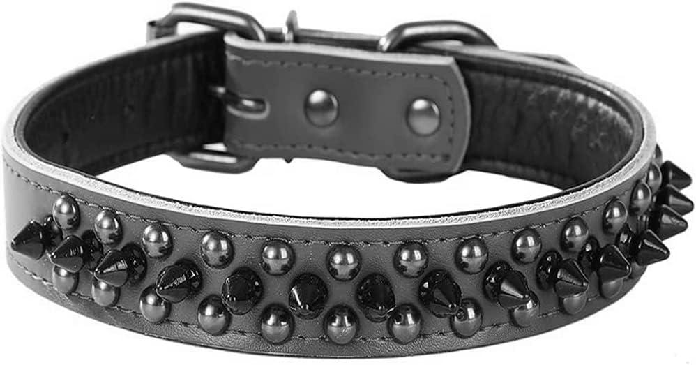 Serijoars Adjustable Genuine Leather Spiked Studded Dog Collars for Small Medium Large Pets/Pit Bull/Bulldog/Pugs/Husky (M, Black1)