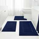 HOMEIDEAS Bathroom Rugs Sets 3 Piece, Super Soft and Absorbent Non Slip Microfiber Toilet Bath Mat with U-Shaped (Navy Blue) (1'4" x 2'8" (16"x24"+20"x32"+U Shape 20"x24"))