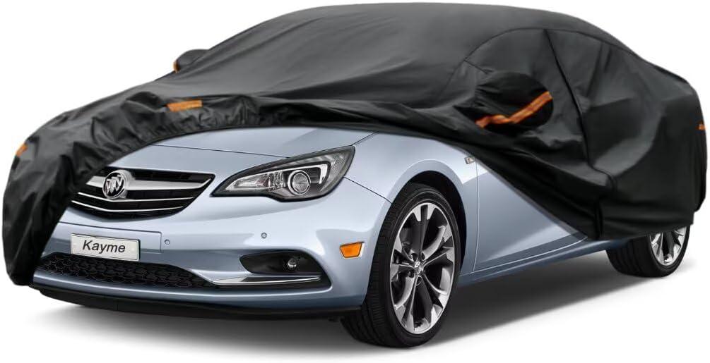 Kayme Sedan Car Cover Fit for Buick Cascada (2016-2019) Automobiles All Weather Waterproof, Outdoor Cover Sun Rain Protection, with Lock and Zipper Door.Black
