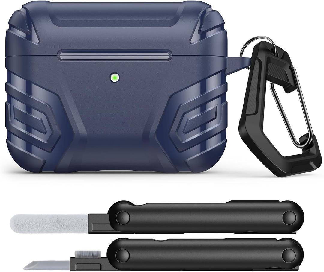 MoKo for AirPods Pro 3 Case (2025), Cool Armor Case Compatible with Apple AirPods Pro 3rd Generation, TPU Full Protective Shockproof Cover with Cleaner Kit & Keychain, Dark Blue