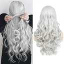 Sallcks Women's Long Curly Wavy Silver Gray Wigs Cosplay Costume Halloween Wigs Synthetic Middle Parting Replacement Wig