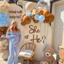 Large Gender Reveal Decals for Backdrop Wooden Baby Shower Sign He or She What Will Baby Be Balloon Arch Decor Gender Reveals Welcome Sign Girl or Boy Party Stickers Pregnancy Party Banner Photo Props