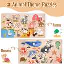 Wooden Peg Puzzles for Toddlers 1-3, 2 Pcs Montessori Puzzles, Animal & Sea Themes Puzzles, Great Preschool Educational Learning Gifts for Girls and Boys