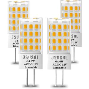 G4 LED Bulb Dimmable,Bi-pin T3 JC Type 12V AC/DC,6W Equivalent to 50-60W Halogen,Soft White 3000K for Chandelier, Landscape Lighting,RV Boat Yacht Courtyard Path,Home Lighting,4-Pack