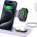 3 in 1 Charging Station for iPhone 17 - Wireless Charger for Apple Devices for iPhone 17 16 15 14 13 12 11 Pro Max - Foldable Wireless Charging Station Dock Stand for Apple Watch Series & AirPods (Purple)