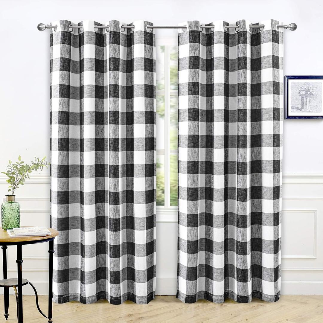 DriftAway Buffalo Plaid Check Curtains Woven Plaid Pattern Lined Blackout Thermal Insulated Window Curtain Grommet 2 Layers 2 Panels 50 Inch by 84 Inch Black