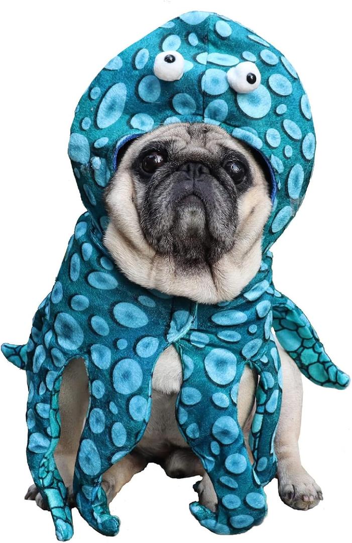 SEIS Dog Octopus Costume Funny Halloween Pet Hat Winter Cat Apparel Puppy Cap Clothes for Cats,  Dogs French Bulldog Chihuahua (S (Neck 11.8"-14.2"/30-36cm))