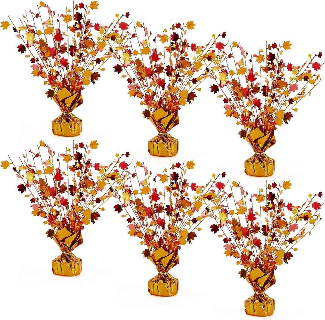 Juexica 6 Pcs Fall Centerpieces for Tables Fall Thanksgiving Halloween Maple Leaves Office Table Decorations Metallic Gleam Foil Maple Decor for Autumn Harvest Season Halloween Holiday Wedding Party