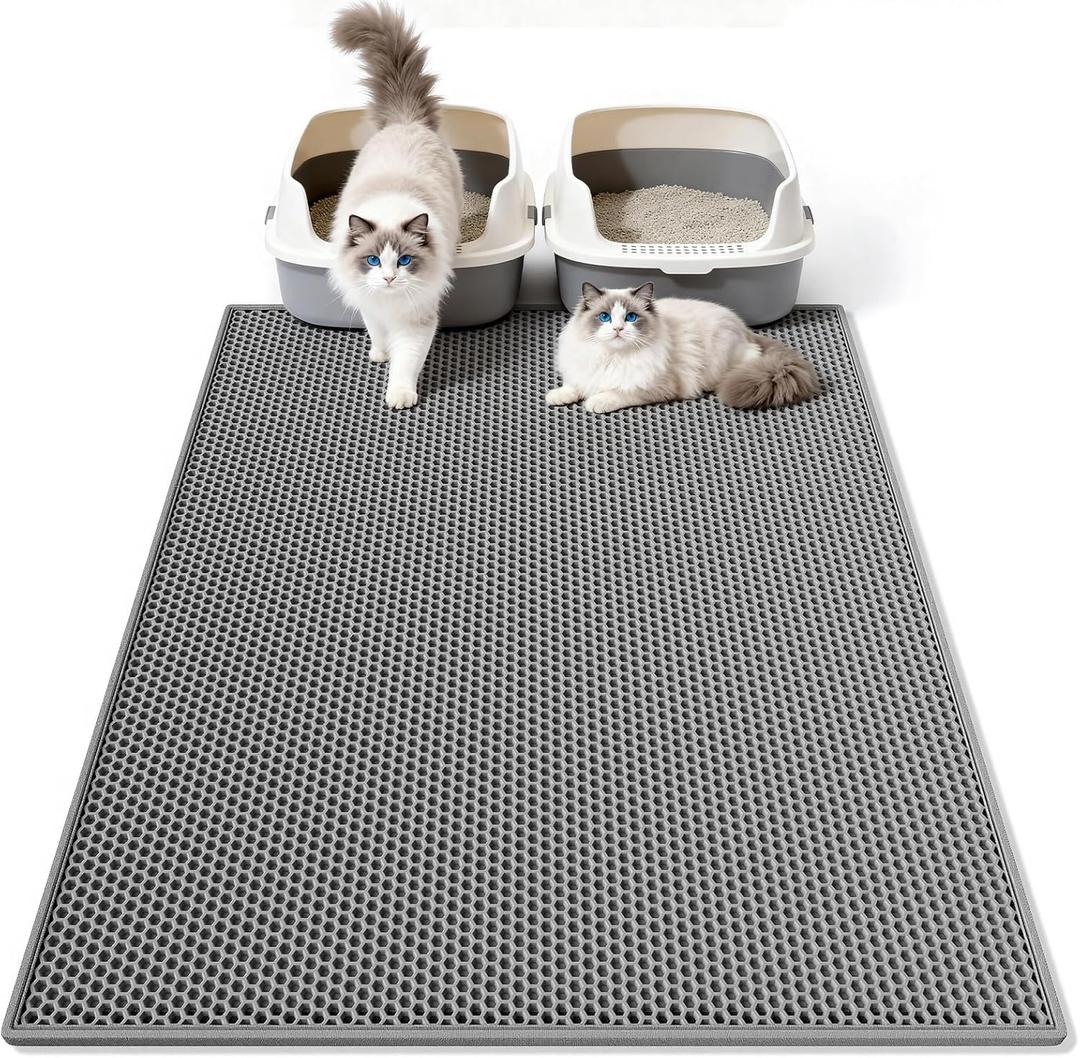 Pieviev Cat Litter Mat Double Layer Waterproof Urine Proof Trapping Mat 1 Pack (Gray, 36x30 Inch (Pack of 1))