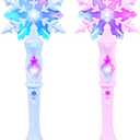 2Pcs Light Up Snowflake Wand, Princess Wand with Sound for Kids Girls Toy Wands Christmas Party Favors Costume Cosplay Accessories Blue & Pink