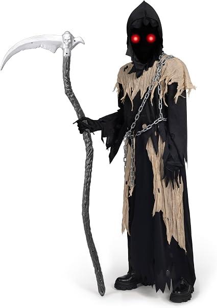 Spooktacular Creations Glowing Eyes Kids Grim Reaper Costume, Halloween Costume for Boys, Grim Reaper Outfit, XL