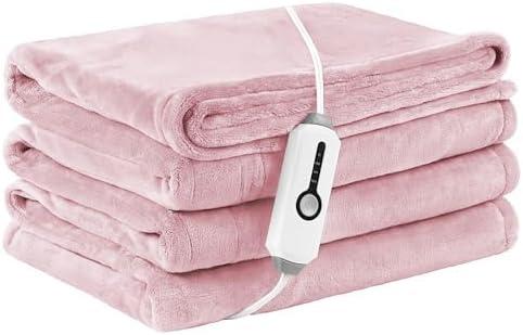LaffyLo Electric Heated Blanket Full Size 72"84", Breathable & Luxurious Flannel, Soft Warm Gift with Over-Heat Protection,4 Heating Levels & 10 H Auto Shut Off, Machine Washable, Light Pink