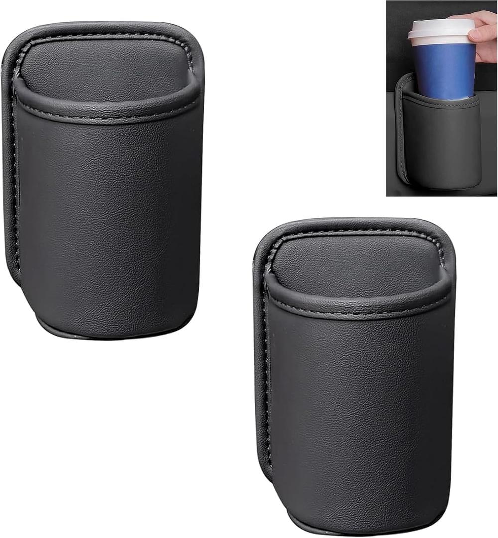 Car Door Cup Holder, Clip On Waterproof Car Window Cup Holder, Multifunctional Leather Door Storage Pocket, Universal Auto Interior Organizer Accessories for Most Cars (Black)