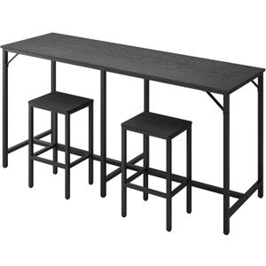 YATINEY 70.9" Bar Table and Chairs Set, Dining Table and Chair Sets, 3 Piece Counter Height Table and 2 Stools, Kitchen Table for Home Restaurant, Bar, Black BT09BB, 15.7 inches x 70.9 inches x 35.6 inches
