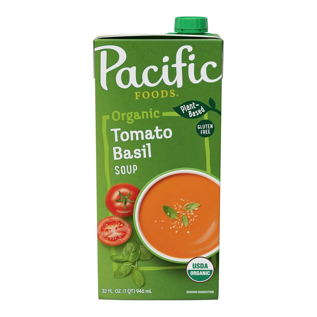 Pacific Foods Organic Tomato Basil Soup, 32 oz Carton (EXP 07/21/26)