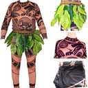 Kids Boys Halloween Long Sleeve T-Shirts Pants Cosplay Suits Christmas Costume With Leaf Skirts (130 (7-8 years), Brown)