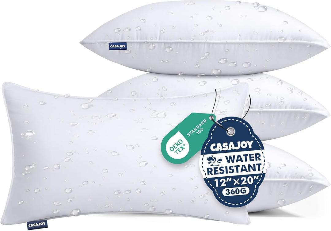 Outdoor Pillows,12x20 Set of 4 Water Resistant Lumbar Pillows | Soft & Supportive Filling, Instant Rebound, Waterproof Throw Pillow for Patio,Indoor & Outdoor Use
