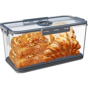 Bread Box Bread Boxes for Kitchen Counter Airtight,Time Recording Bread Storage Container with Lid, Bread Keeper for Homemade Bread, Toast, Bagel, Donut and Cookies, Grey (Gray)