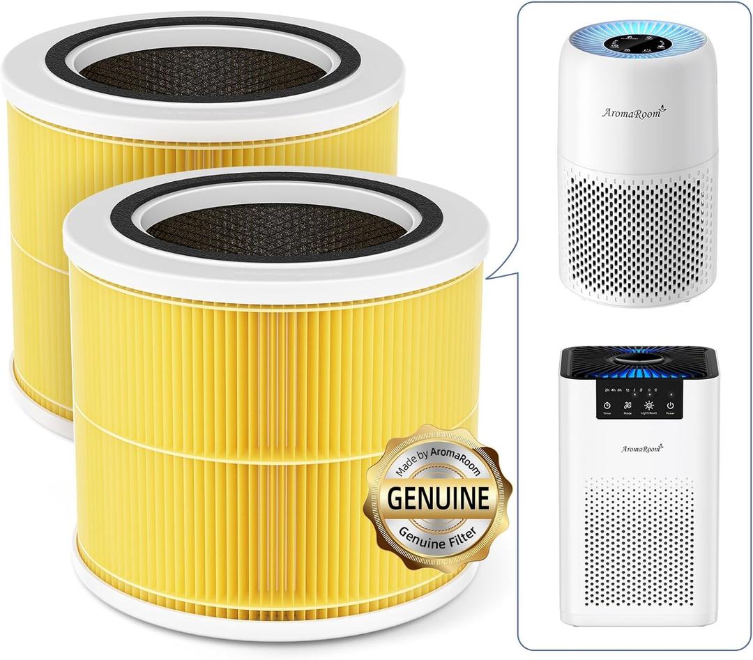 AromaRoom Pet HEPA H13 Air Purifier Filter Replacement, Compatible with LEVOIT Core Mini-P, AP100/AP102 Air Purifier, Efficiency Activated Carbon for Pet Odor, 2 Packs, AP100-RF-PAYellow