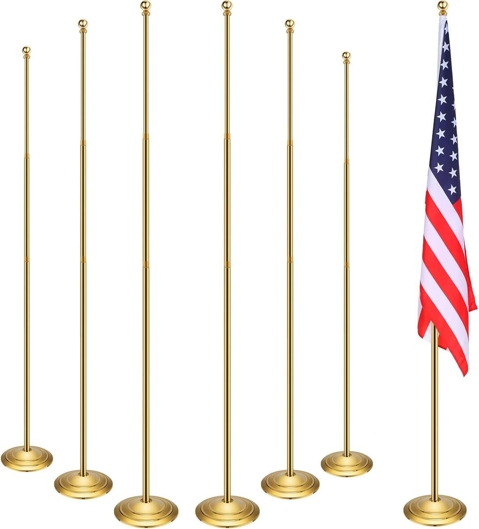 Threan 6 Pcs 8.53ft Indoor Telescoping Flag Pole with Base and Ball Top Indoor Flagpole with Stand Heavy Duty Indoor Stainless Steel Pole Base for House Office, Flag Not Included(Classic)