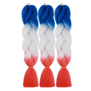 Colored Ombre Jumbo Braiding Hair Extensions Synthetic Fiber for Twist Braids Braiding Hair Extension(3Pcs/Lot Blue/White/Red Orange-Red)