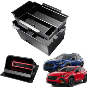 2Pack 2025 Crosstrek Center Console Organizer & Fuse Box Coin Container Storage Tray for 2024 2025 2026 Subaru Crosstrek Hybrid Armrest Storage Box Crosstrek 2025 Accessories Storage Box Double Layer
