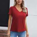 LOLONG Womens Tops Summer Short Sleeve V Neck T Shirts Casual Basic Tees Trendy (X-Large, Red)