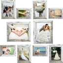 Picture Frame Set 10 pack, Farmhouse Photo Frames, Gallery Wall Frame Collage, 8x10 5x7 4x6 Frames in 3 Different Finishes Picture Frames For Wall or Desk, Rustic White