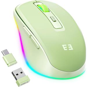 seenda Wireless Mouse with Jiggler - Light Up USB C Mouse, USB&Type C Receiver, Build-in Jiggler Mover Compatible with MacBook,iPad,Windows Tablet/Laptop/Computer, Green