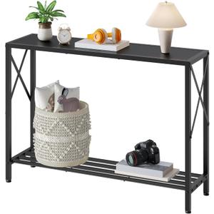 Tajsoon Console Table, 2-Tier Entryway Table, 41.8”L Narrow Sofa Tables with Shelves, Behind The Couch, for Entrance, Hallway, Living Room, Foyer, Corridor, Office, Black