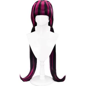 Xingwang Queen Anime Cosplay Wig Long Black Mixed Rose Pink Halloween Party Wig for Women
