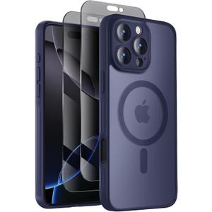 Symcele Designed for iPhone 16 Pro Case, Compatible with MagSafe, with Privacy Screen Protectors X2, [Camera Protection] [15FT Military Drop Protection] Shockproof Phone Case, 2024, Navy Blue