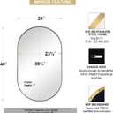 Andy Star Brass Oval Mirror, 24x40 Inch Bathroom Mirror Gold, Brass Vanity Mirror, Pill Shaped Mirrors Gold Metal Frame Stainless Steel 1 Deep Hang Vertically & Horizontally