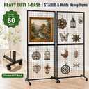 2-Pack 3' x 6' Gridwall Panel Display Stand with Wheels, Heavy Duty Freestanding Wire Grid Wall Display Rack, T-Base Floor Stand with 20 Hooks for Retail Stores, Craft Shows & Vendor Events（Black）