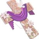 Garneck Lily Dove Pendant Wood Easter Hanging Decoration Cross Sign Farmhouse Front Door Porch Wall Art Ornament Decoration