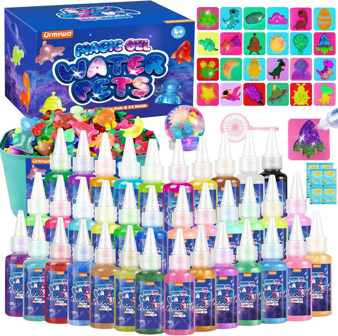 Magic Water Elf Toy Kit, Water Pets Toys for Kids, 36 Gels & 24 Molds, Aqua Fairy Water Gel Kit Squishy Maker, DIY Dinosaurs Space Make Your Own Squishies Sensory Toys, Crafts Gifts for Boys Girls 4+