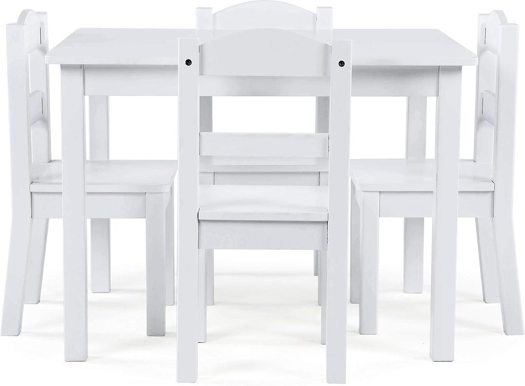 Humble Crew Kids Table and Chair Set, Toddler Activity Table with 4 Chairs for Play, Crafts, Snacks & Learning, Wooden Kids Furniture for Playroom & Bedroom, White