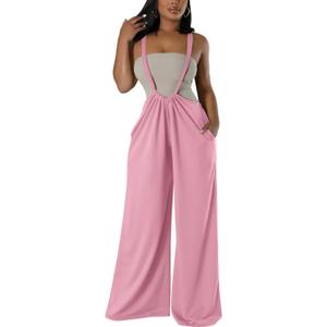 ECHOINE Women's Casual Sleeveless Jumpsuit Overalls Adjustable Strap Baggy Wide Leg Pants with Pockets, Small