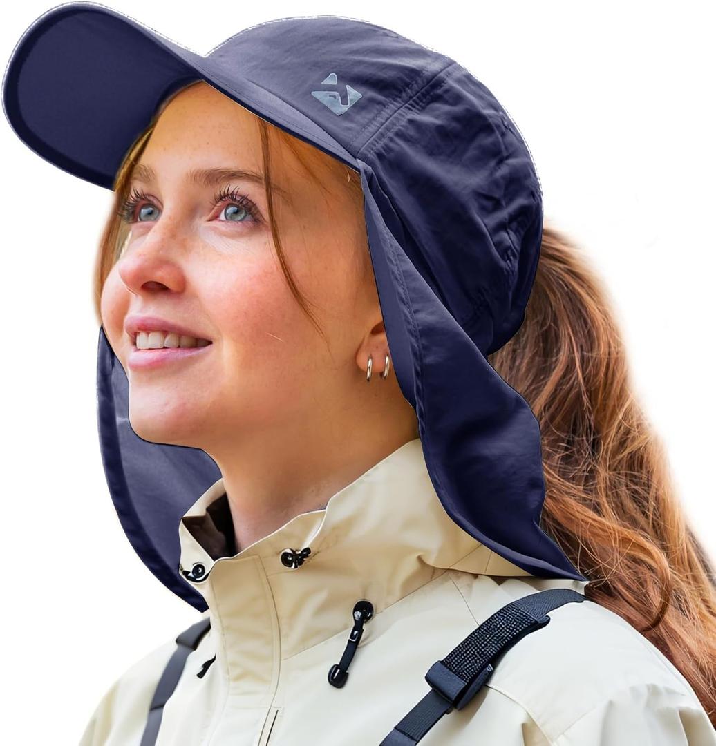 TOP-EX L/ XL Womens Sun Hat UV Protection Waterproof Baseball Cap with Neck Flap Ponytail Hole SPF 50 Summer Gardening Hat Outdoor Fishing Hiking Packable Navy Blue Small