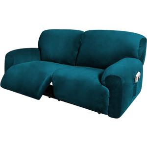 ULTICOR Extra Wide 75" - 100", Reclining 2 Seater Sofa, Extra Wide Reclining Love Seat Slipcover, 6-Piece Velvet Stretch, Reclining Sofa Covers, Thick, Soft, Washable (Deep Teal)